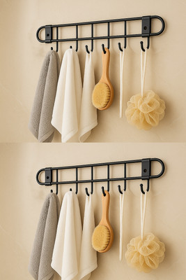 DXDT Drill Free steel bathroom towel rack /Towel Holder with (6 hook)/Door hanger 15 inch 6 Bar Towel Rod(Carbon Steel Pack of 1)
