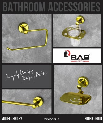 Rab BATH SET SMILEY- GOLD- 1 SET( 1TOWEL ROD, 1 SOAP DISH, 1 TMBLR, 1 NAPKIN HOLDER 24 inch 1 Bar Towel Rod(Stainless Steel)