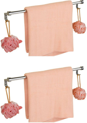 GLOXY Wall Mount Towel Rod with 2 Hook Hang Loofah/Towel Bar/Towel Hanger for Bathroom 24 inch 1 Bar Towel Rod(Stainless Steel Pack of 2)