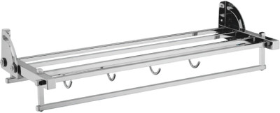 TENET Wall Mounted Folding Towel Rack Double Decker Bathroom Shelf with Rod 18 inch 6 Bar Towel Rod(Stainless Steel Pack of 1)