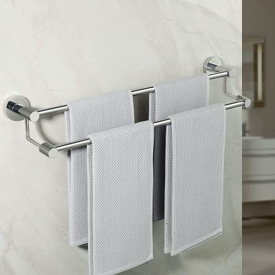 Plantex High Grade Stainless Steel Towel Rod/Towel Rack for Bathroom/Towel Bar/Hanger/Stand/Bathroom Accessories (24 Inch - Chrome Finish) 24 inch 2 Bar Towel Rod(Stainless Steel Pack of 1)