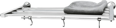 ESSE18 Towel Rack for Bathroom | Folding Rack with Hook for Cloth Hanger Chrome Plated 24 inch 4 Bar Towel Rod(Stainless Steel Pack of 1)
