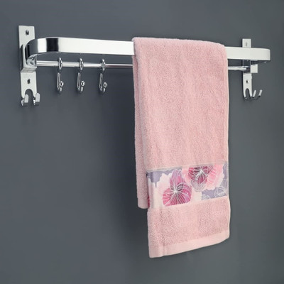 Character Anti Rust 304 Folding Rod with Hooks, Towel Rack,Towel Bar 24 inch 1 Bar Towel Rod(Stainless Steel)