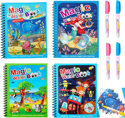 WildBooks - 4-Pack Water Magic Coloring Books with Refillable Pens - No-Mess Water Reveal Activity Book Set for Kids - Reusable & Travel-Friendly(Paperback, WildBooks)