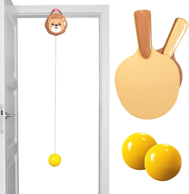 KIDOLOGY Portable Hanging Table Tennis Trainer with 2 Rackets & 3 Balls - Indoor Kids Toy Tennis