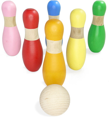Kafron Wooden bowling set for kids with 6 Pins and 1 Ball Bowling