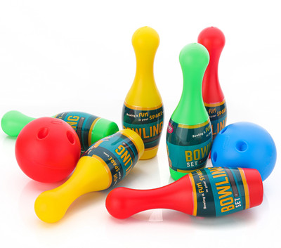 CHANAK Plastic Bowling Game Set with 6 Pin and 2 Ball, Multicolor for Kids Sports Bowling Set