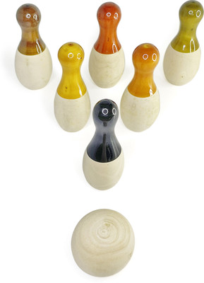 Kafron Wooden Bowling game for Kids with 1 Ball and 6 Pins - Indoor & Fun Learning Game Bowling