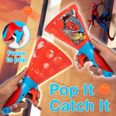 zokato Pop & Catch Plastic Click and Catch Twin Ball (Spiderman) Throwball