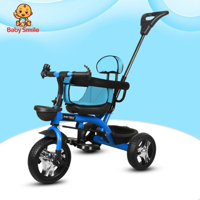 Baby Smile Tricycle with Parental Handle|cycle for kids 2 to 5 years Dual Storage Basket ST_06 Tricycle(Blue, Black)
