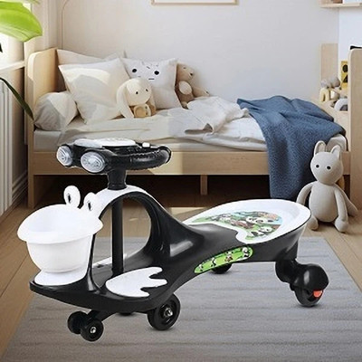 CREW4 Magic Swing Car with Music 360 Degree Rotating Handle Ride On for Kids with bucket magic car for baby kids Tricycle(Black, White)