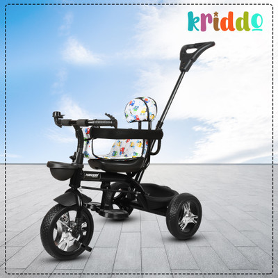 KRIDDO Tricycle with Parental Handle| cycle for kids 2 to 5 years Dual Storage Basket ST06 Tricycle(Black)