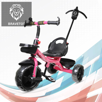 BRAVETOT BABY TRICYCLE WITH PARENT HANDLE2 PINK BASKET HANDLE_002 Tricycle(Multicolor)