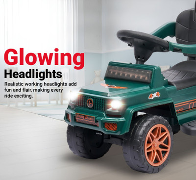 ODELEE Stylish Hummer Plus Ride On Car For Kids With Music & Lights Parental Push Handle Car Tricycle(Green)