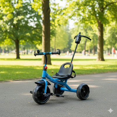 BRAVETOT Durable BRAVETOT Toddler Tricycle in Blue - with Adjustable Push Bar LIGHT BLUE_TODDLER04 Tricycle(Light Blue)