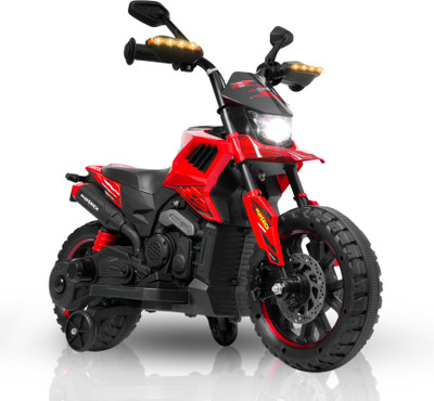 Little Funky Battery Operated Rechargeable Sport Bike with Durable Gripped Wheels & Pedal Accelerator Ride On Tricycle(Black, Red)