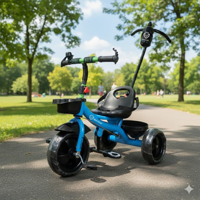 BRAVETOT Outdoor Fun Made Easy! Blue Kids Trike with Parental Control LIGHT BLUE BASKET HANDLE_002 Tricycle(Light Blue)