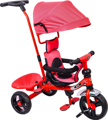 BeyBee Beta Beta Safe & Secure Baby Tricycle with Sun Canopy, Basket,Parent-Push Handle|Kids Tricycle(Red)