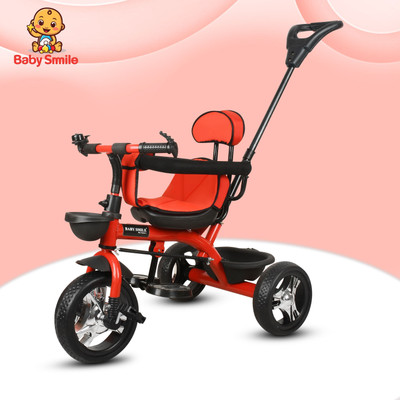 Baby Smile Tricycle with Parental Handle|cycle for kids 2 to 5 years Dual Storage Basket ST_06 Tricycle(Red, Black)
