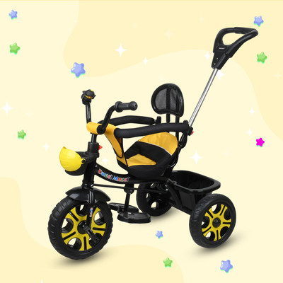 Dugri Kids Tricycle with Parental Push Handle|Coushion Soft Seat for Kids R-1 Yellow Tricycle for Kids 1.5 to 5 Years Baby Tricycle(Yellow)