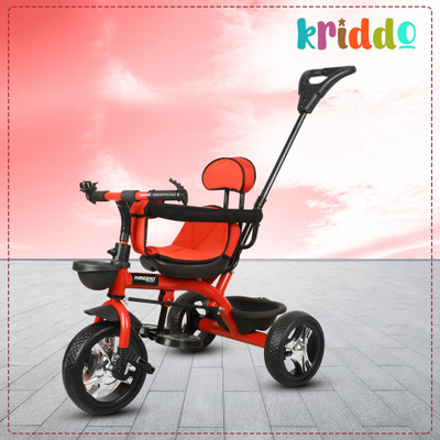 KRIDDO Tricycle with Parental Handle| cycle for kids 2 to 5 years Dual Storage Basket ST06 Tricycle(Red, Black)