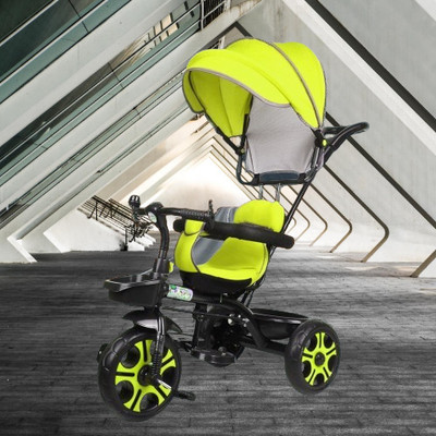 N2P Child Canopy Tricycle with Soft Seat,Front-Back Basket,Parental Push Handle,Bell Model Canopy Tricycle for Babys with New Colours Tricycle(Yellow, Black)