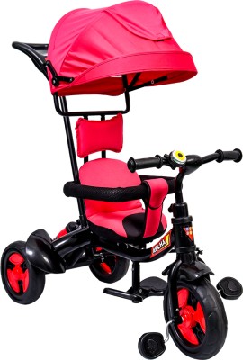 BeyBee Alpha Alfa Secure Baby Tricycle with Sun Canopy, Water Bottle, Parent-Push Handle|Kids Tricycle(Red)