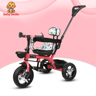 Baby Smile Tricycle with Parental Handle|cycle for kids 2 to 5 years Dual Storage Basket ST_06 Tricycle(Pink, Black)