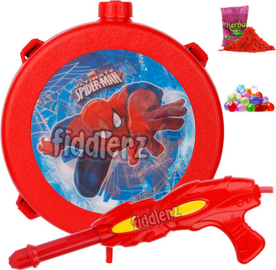 FIDDLERZ Holi Combo Water Gun with High Pressure Pichkari with Back Holding Round Tank Capacity 3 liters - Red Water Gun(Red)