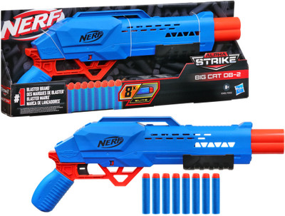 Nerf Alpha Strike Big Cat DB-2 Blaster, Fires 2 Darts in a Row, Incl. 8 Darts, for 8+ Guns & Darts(Multicolor)