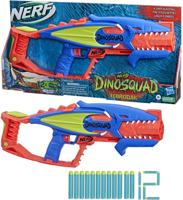 Nerf DinoSquad Terrodak 4 Dart Blasting, Dart Storage, 12 Elite Darts for Kids Guns & Darts(Multicolor)