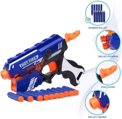 Mira Farmcraft Hot Fire Soft Bullet Toy Gun with 10 Foam Bullets Safe & Long Range Shooting Gun Guns & Darts(Blue)
