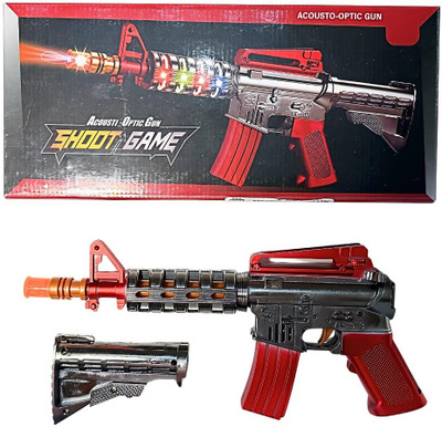 MY BABY LOVE A PERFECT CARE 20 Inches M16 M4 Shoot Game Acousto-Optic Toy Gun with Revolving Barrel & Sound Guns & Darts(Red, Silver)