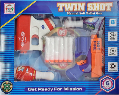 Jayaansh Traders Twin Shot Gun Manual Soft Bullet Dart Gun with 6 Foam Bullet Guns & Darts(Multicolor)