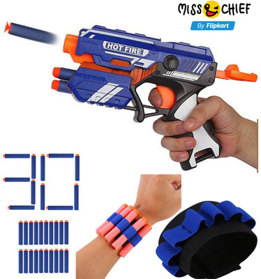 Miss & Chief Sharp Soft Blaster Bullet Shooting Gun Toy & 30 Foam Dart, 1 HandStrap for Darts Guns & Darts(Multicolor)