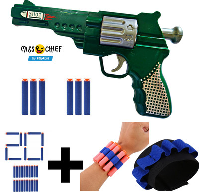 Miss & Chief Pistol Soft Blaster Bullet Shooting Gun Toy & 26 Foam Dart, 1 HandStrap for Dart Guns & Darts(Multicolor)