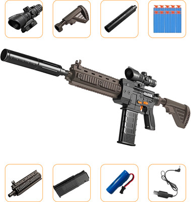 BARODA TOYS NX Realistic Nerf Gun Blaster with Scope, 10 Foam Darts,Semi-Auto,Electric,Sniper. Darts & Plastic Bullets(Black)