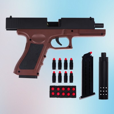 GEX Kids Toy Gun| Soft Bullets Pistol | Pull Back Action Ejecting Magazine Guns & Darts(Red)