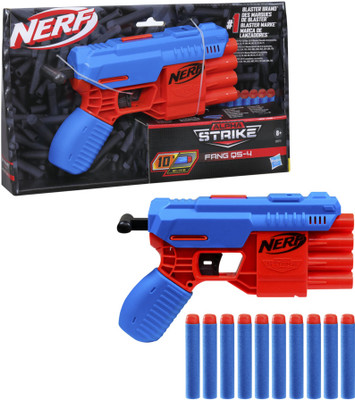 Nerf Alpha Strike Fang QS-4 Blaster , 4-Dart Blasting ,Fire 4 Darts in a Row -10 Official Elite Darts ,Easy Load-Prime-Fire Guns & Darts(Multicolor)