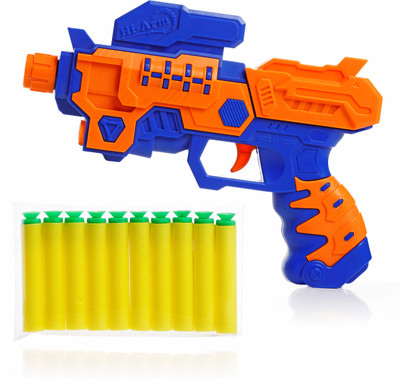Aditi Toys Hi-Arm Blaster Soft Bullet Gun, Included 10 Dart for Kids || Age - 3+ Years Guns & Darts(Orange, Blue)