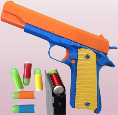 Kidzkollection Toy Dart Gun with Soft Bullets, Ejecting Magazine, Pull Back Action Darts & Plastic Bullets(Multicolor)