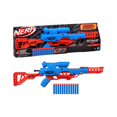 Nerf Alpha Strike Wolf LR-1 Blaster with Targeting Scope ,12 Official Elite Darts ,Breech Load, Pump Action, Easy Load-Prime-Fire Guns & Darts(Multicolor)