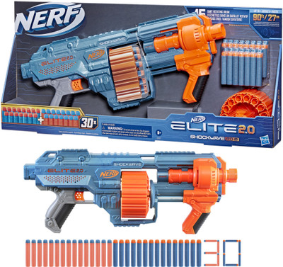 Nerf Elite 2.0 Shockwave RD-15 Dart Blaster, 15-Dart Rotating Drum, Incl. 30 Darts Guns & Darts(Multicolor)