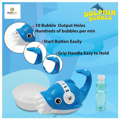 HASHONE Dolphin Bubble Gun, Portable 10-Hole Bubble Machine with Continuous Blast Guns & Darts(Blue)