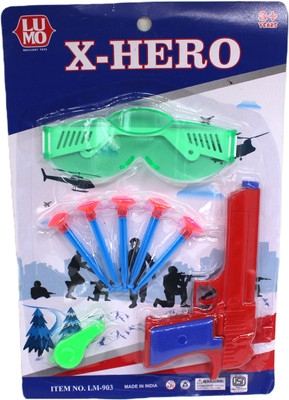 neoinsta shopping Plastic gun toys for kids with goggles, 5 dart bullets and whistle Guns & Darts(Red)