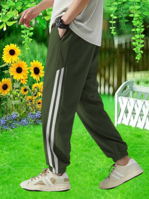 HouseOfCommon Striped Men Dark Green Track Pants