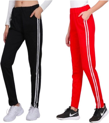 L Fashion Jeans Striped Women Red, Black Track Pants