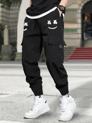 BLIVE Printed Men Black Track Pants