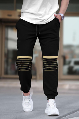 TRIPR Solid, Striped Men Black Track Pants