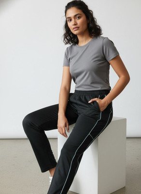 Apex Dragon Solid, Striped Women Black Track Pants